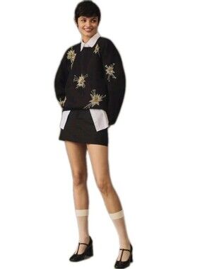 Anthropologie Sequin Star Sweatshirt Black Gold Star Embellished Pullover Sz: M
